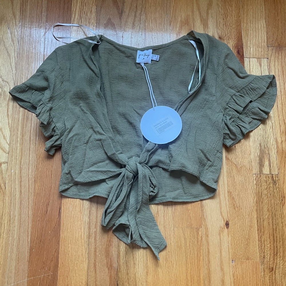 NWT Princess Polly green tie front crop top